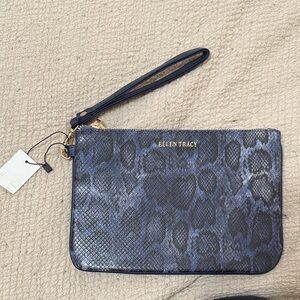 Ellen Tracy Navy Snakeskin Wristlet